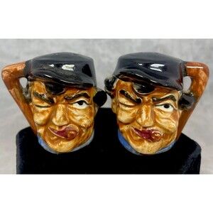 Vintage Salt & Pepper Shakers Toby Mug Style Heads Old Man Made in Japan 2 1/2”